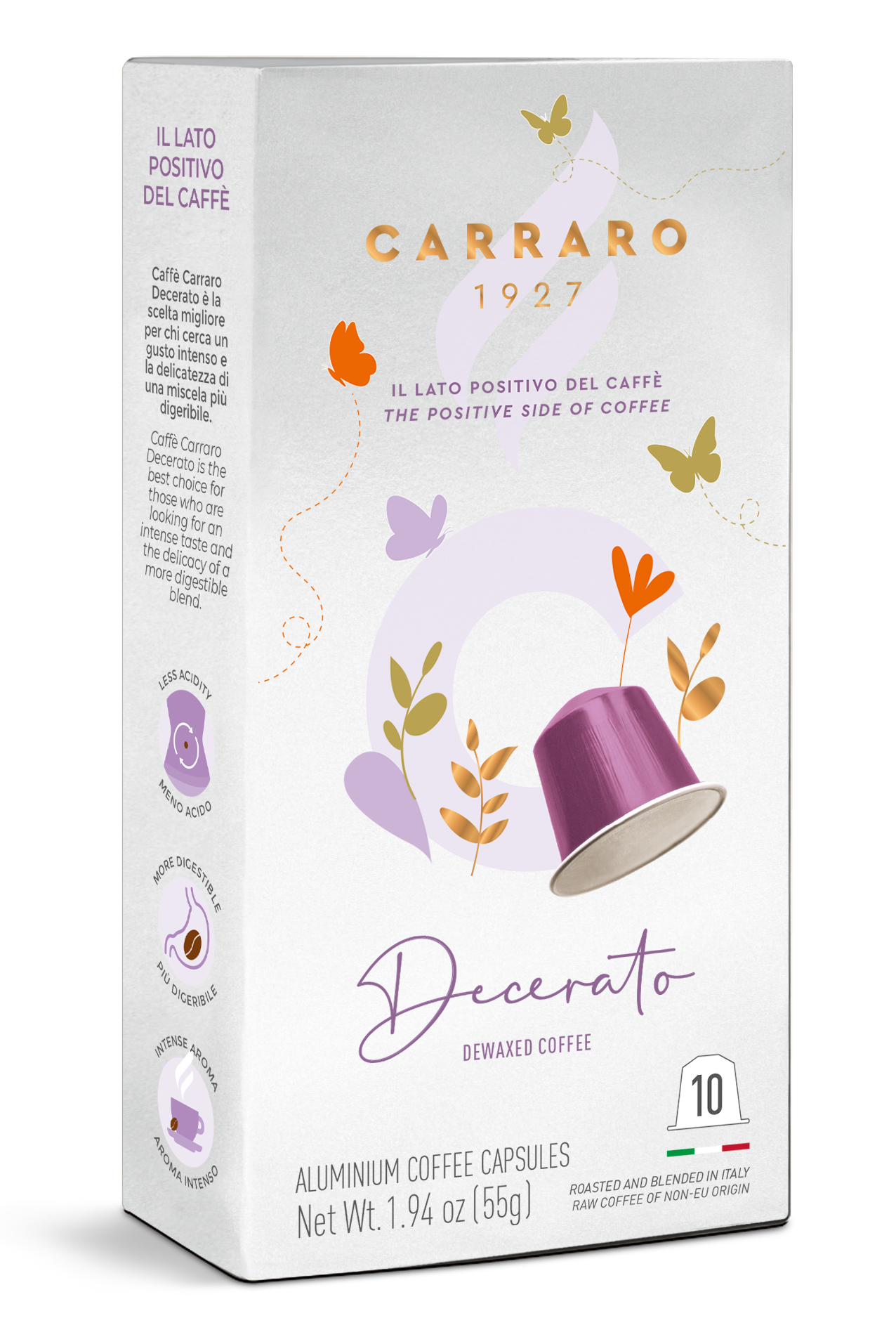 Кофе Carraro Decerato 10 алюминиевых капсул. Интенсивность 5